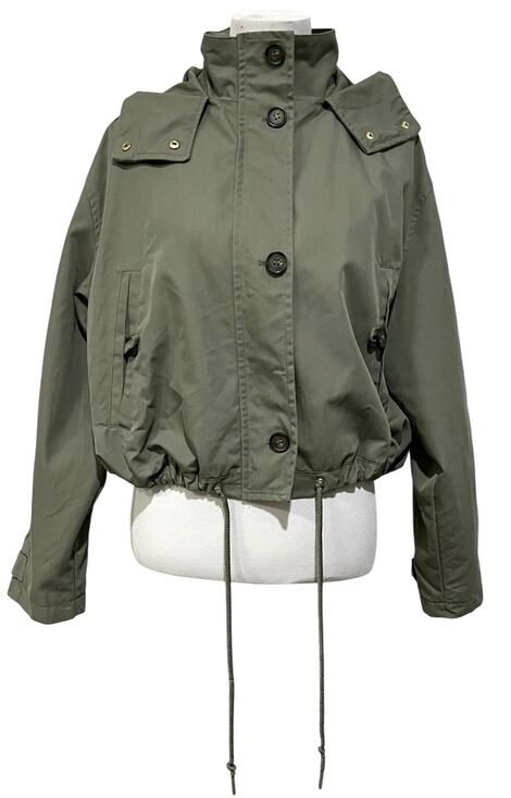 H&M Jackets & Blazers - Womens Cropped Utility Jacket Sz M Cargo Coat Hood Pockets Green Adjustable H&M